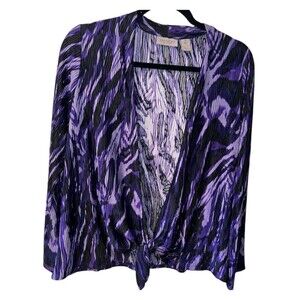 Chicos Easywear Cardigan Womens Sz L Tie Front Textured Top mature dark romantic